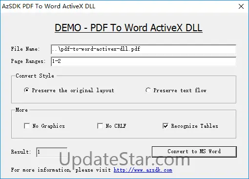 AzSDK PDF To Word ActiveX DLL 2.00