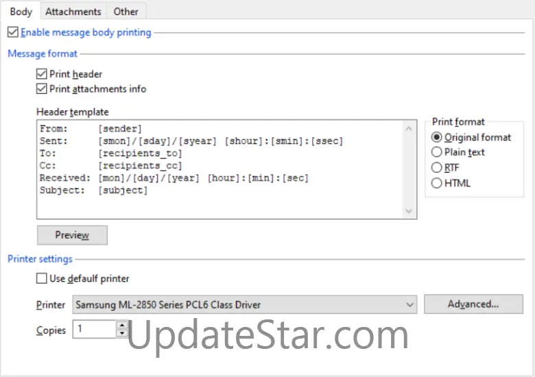 Print Message for Outlook 2.67