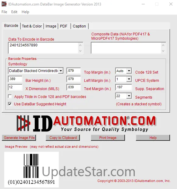 GS1 DataBar Barcode Image Generator 20.04
