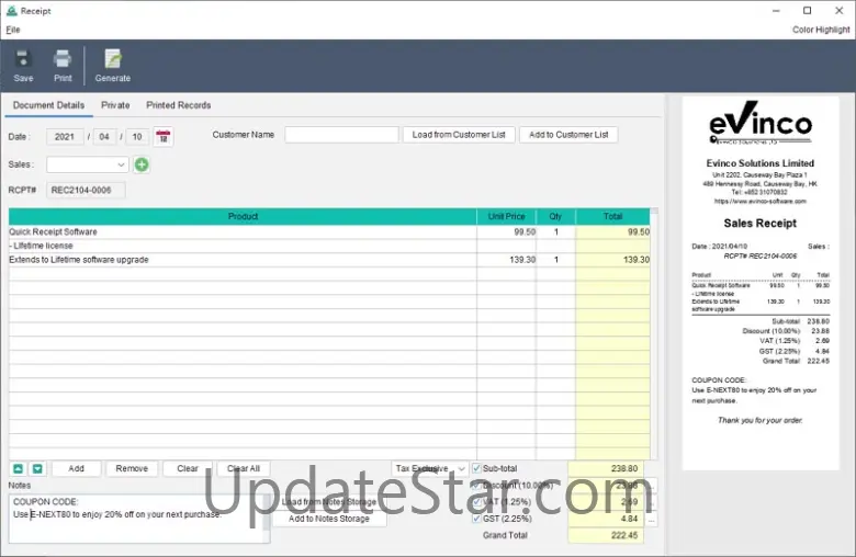 Quick Receipt Software for Mac 2.4.2