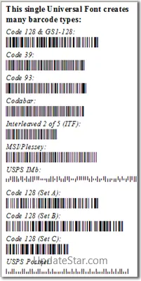 Universal 1D Barcode Font Package 2023