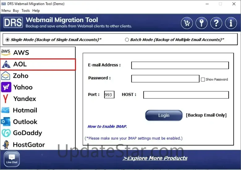 MigrateEmails AOL Backup Tool 22.8