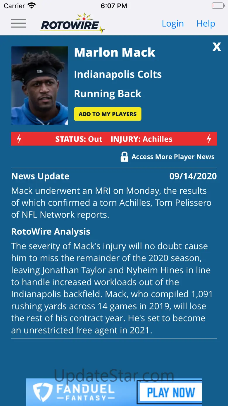 RotoWire Fantasy News Center 7.0.1