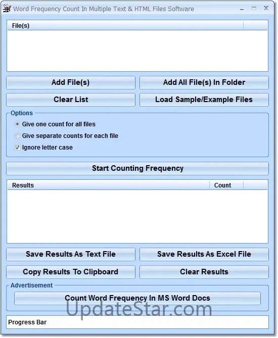 Word Frequency Count In Multiple Text & HTML Files Software 7.0