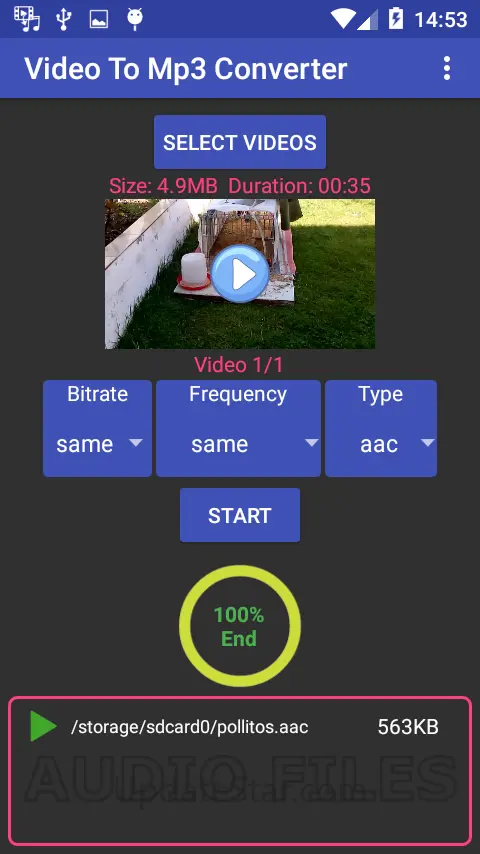 Video to mp3, mp2, aac or wav. 1.75