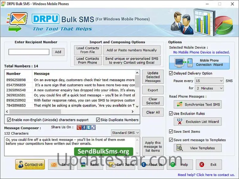 Send Bulk SMS For Window Mobile 6.5.1