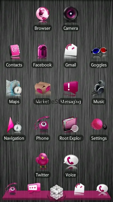 Pink ADW Theme 1.8 | Fixed dock alignment for some phones. Fixed missing font. Still working on missing icons for x10.