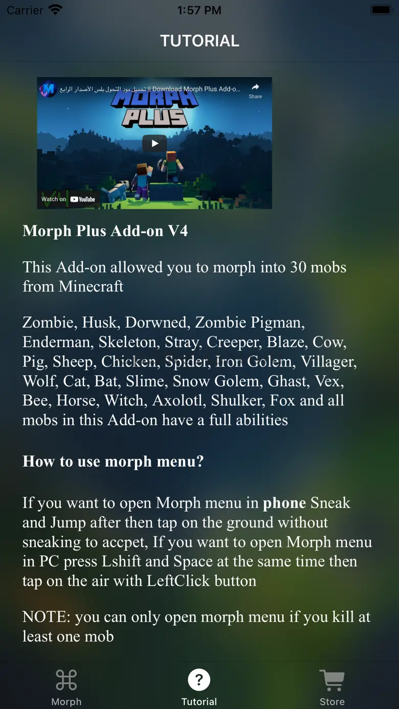 MCPE ADDONS - Morph Mods 2.4