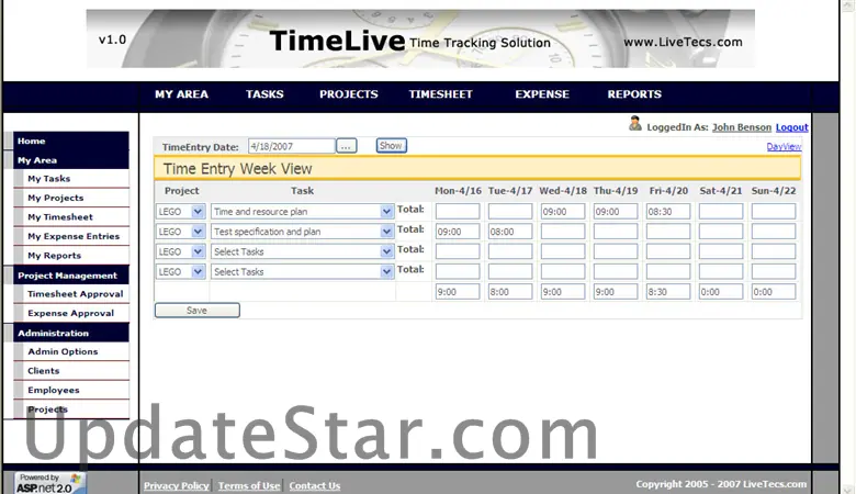 TimeLive timesheet