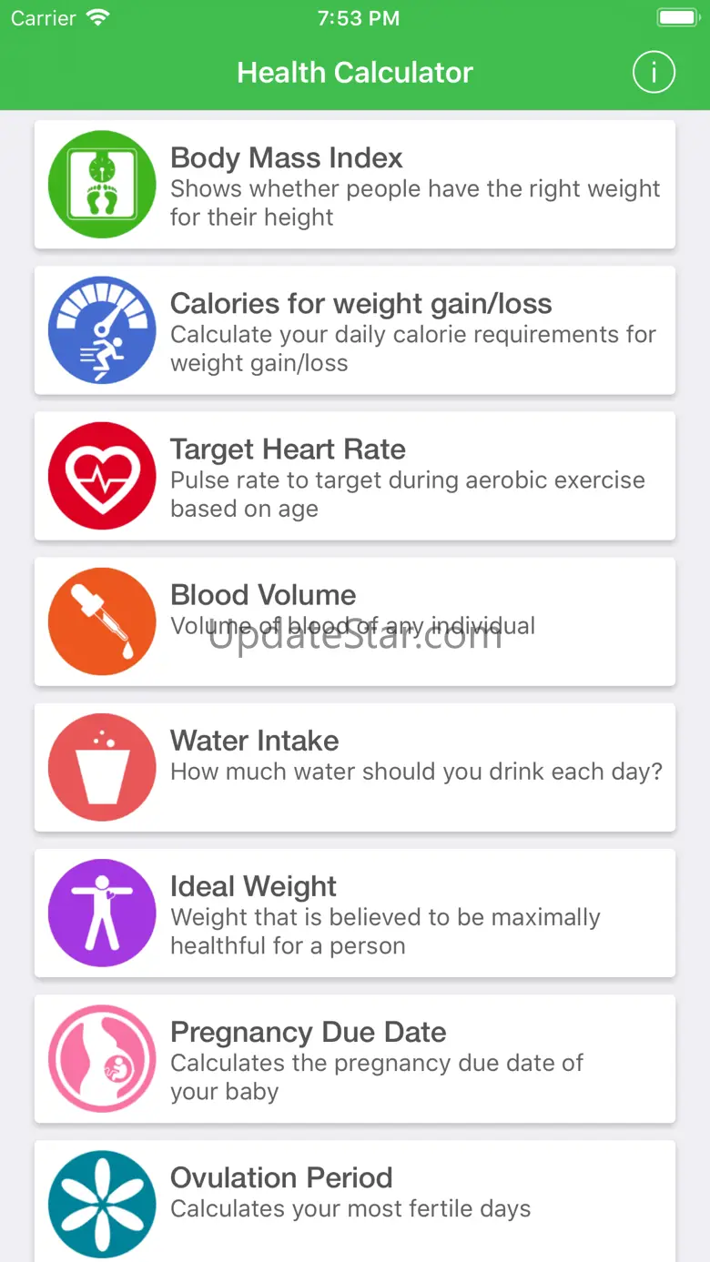 Health calculator: weight, BMI 1.9