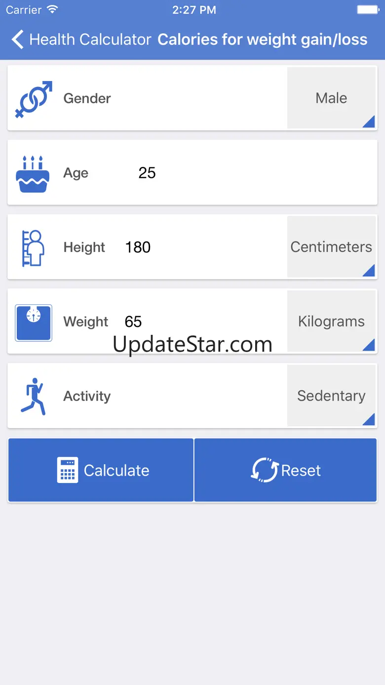 Health calculator: weight, BMI 1.9