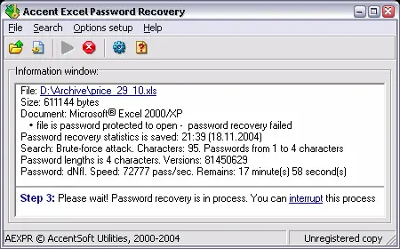 Accent EXCEL Password Recovery 23.03