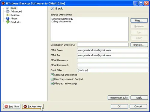Windows Backup Software-to GMail 8.7