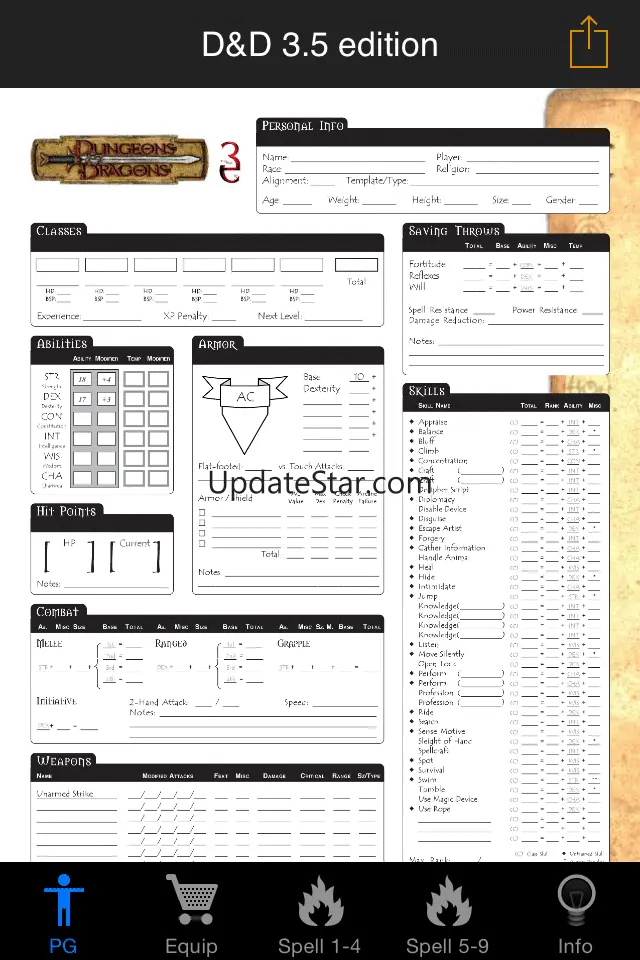 Real Sheet: D&D 3.5 Edition + Dice Table 1.5