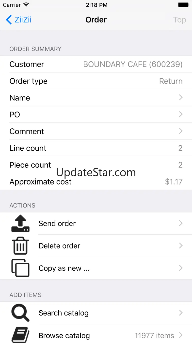 ZiiZii Order Entry 2.15.18