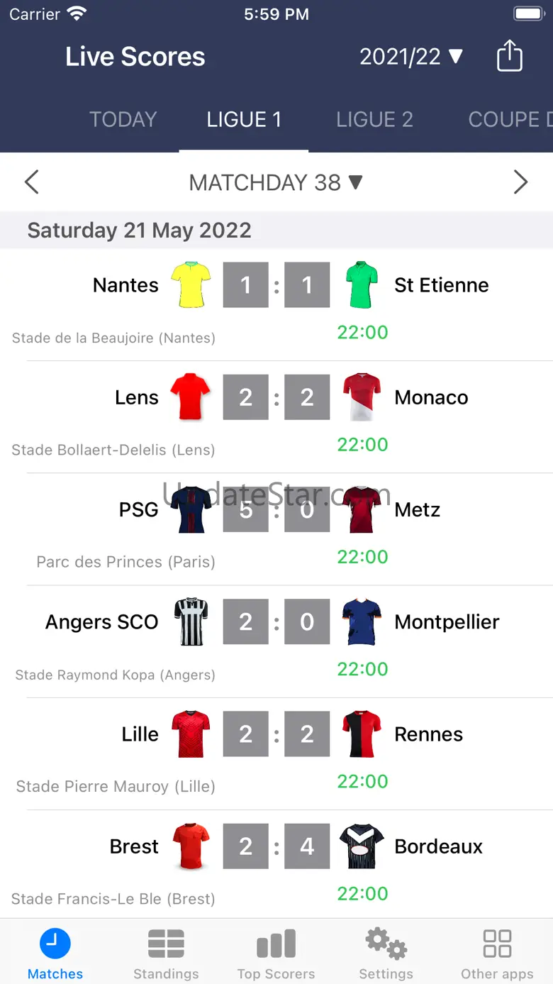 Live Scores of Football France 2.2.8