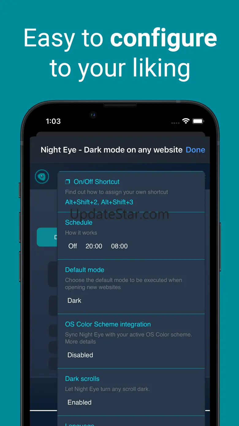 Dark Mode for Safari: NightEye 5.1.10