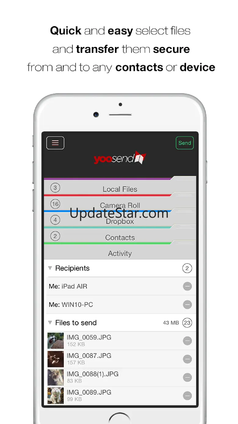 File Transfer, Send Big Videos, Share Photos from and to any Computer Fast and Safe by yooSEND 2.1.1