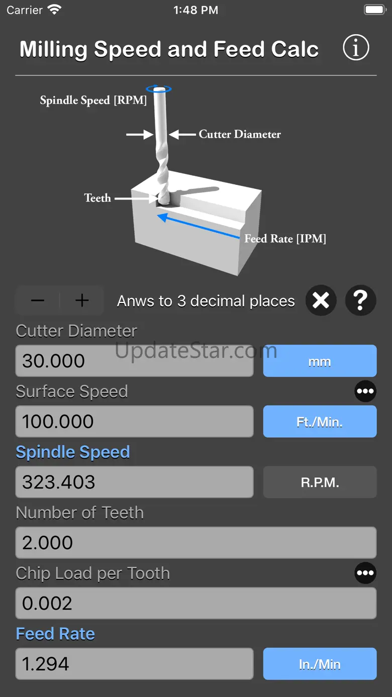 Milling Speed and Feed Calc 1.1