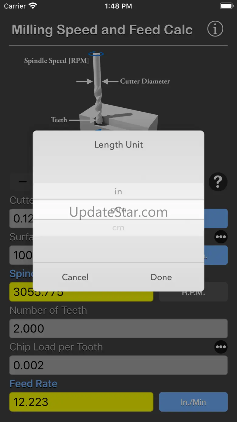 Milling Speed and Feed Calc 1.1