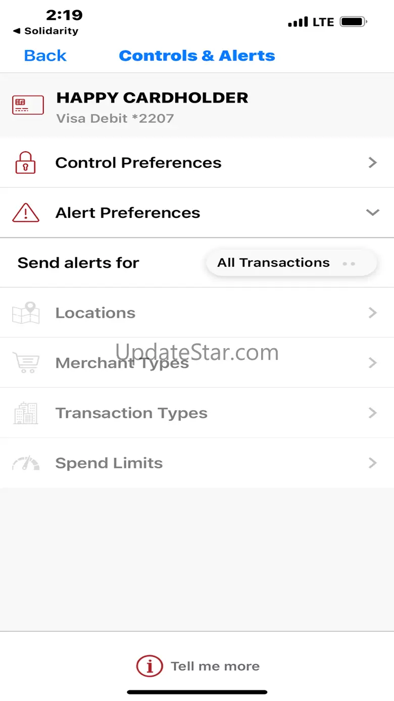 Solidarity FCU Card Controls 3.11.4