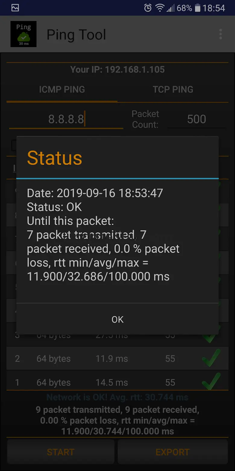 Ping: test high latency, delay 3.6