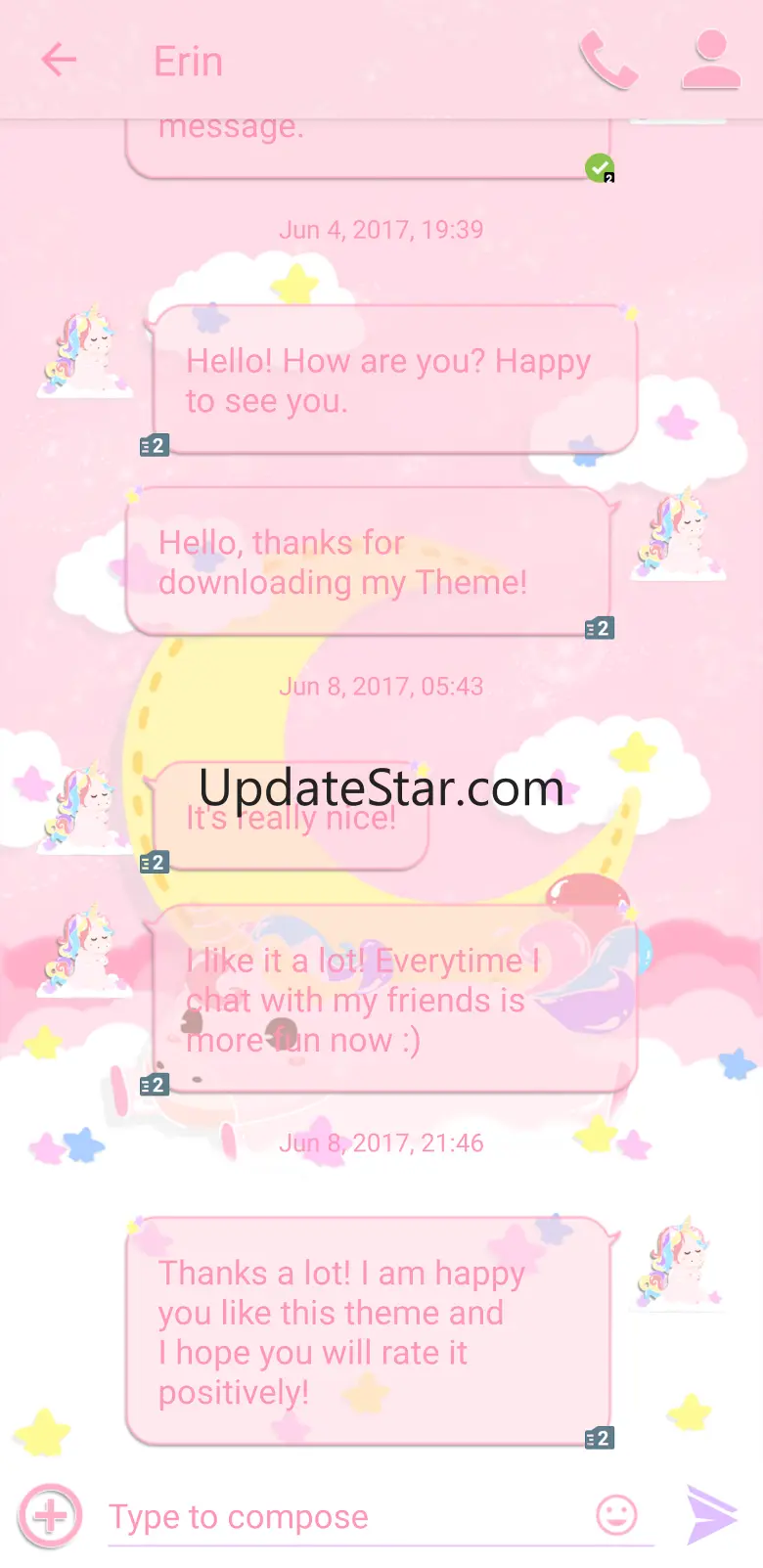 SMS Theme Unicorn Pink message 400