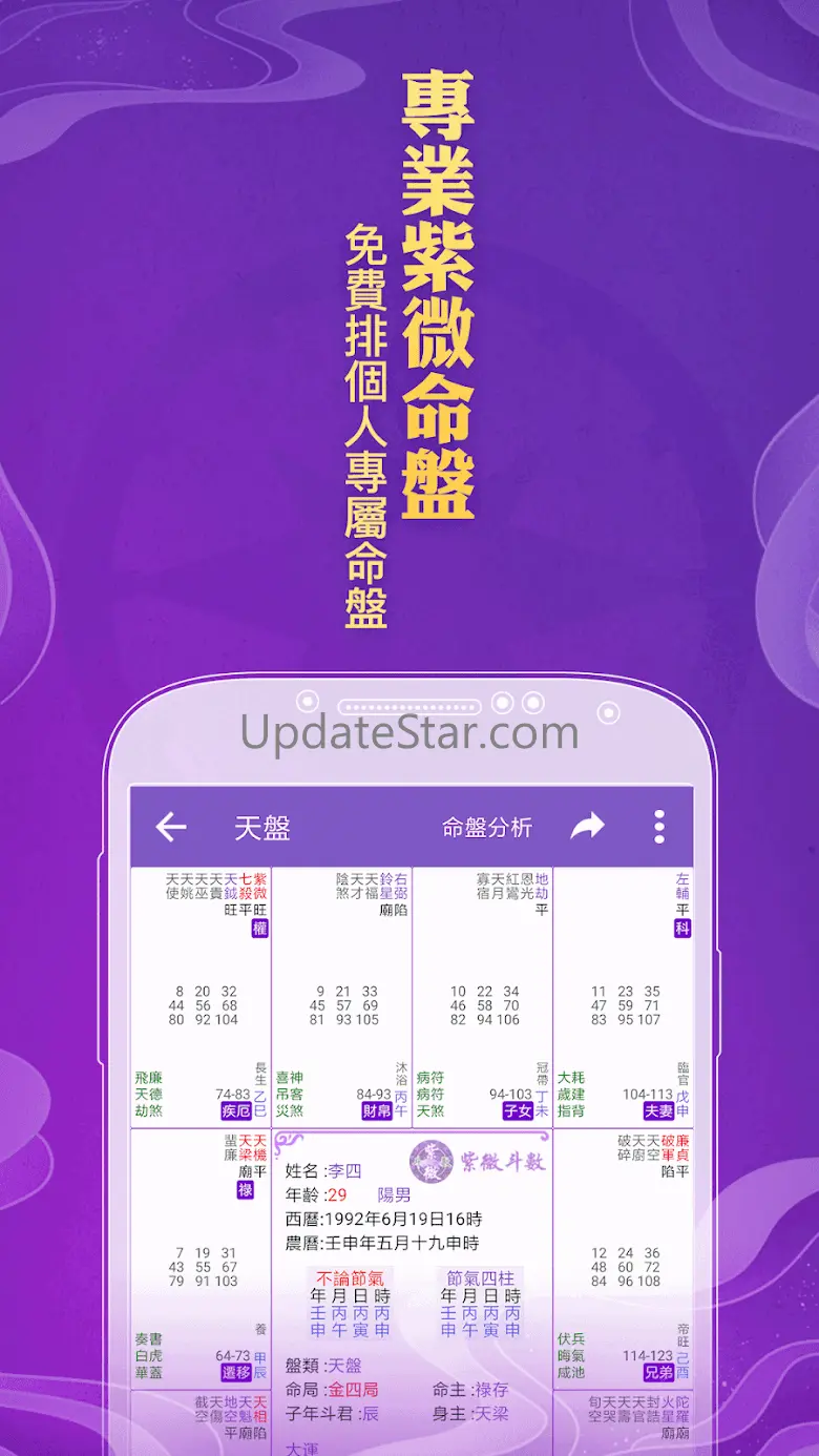 紫微算命-紫微斗數生辰八字算運勢 紫微占星 星盤占卜 1.4.1