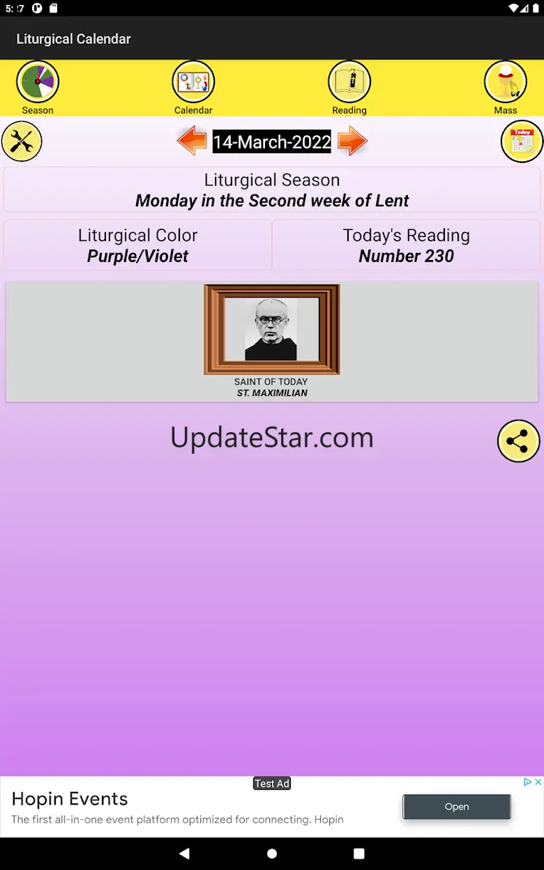 Catholic Liturgical Calendar 15.3.1