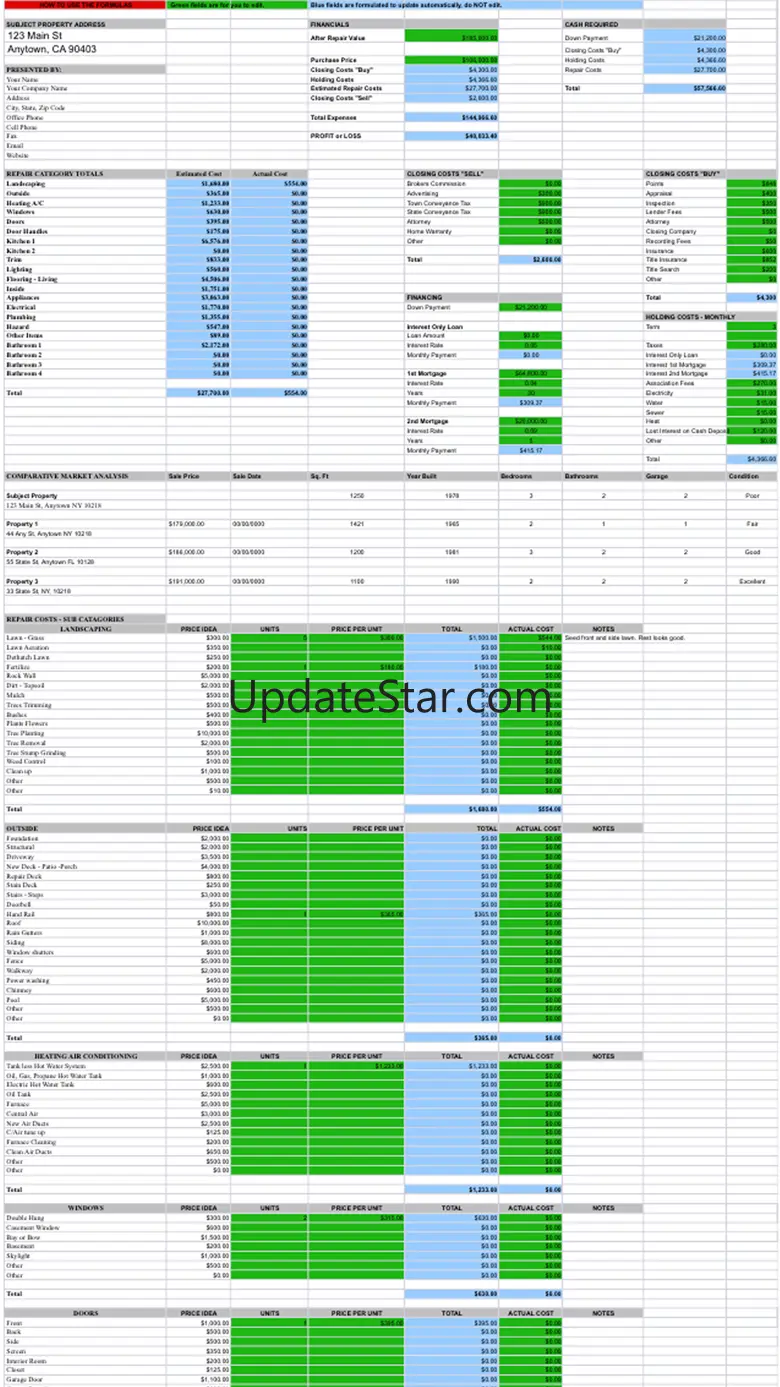 House Flipping Spreadsheet Real Estate Investors 1.1