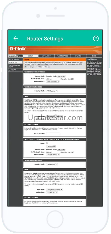 Router Setup Page: Admin Page 1.0.1.8