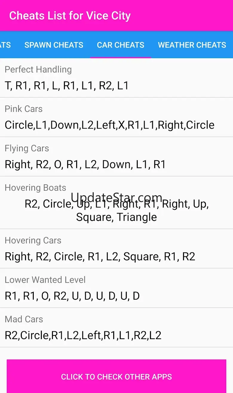 Cheat Codes List for V City 2.1