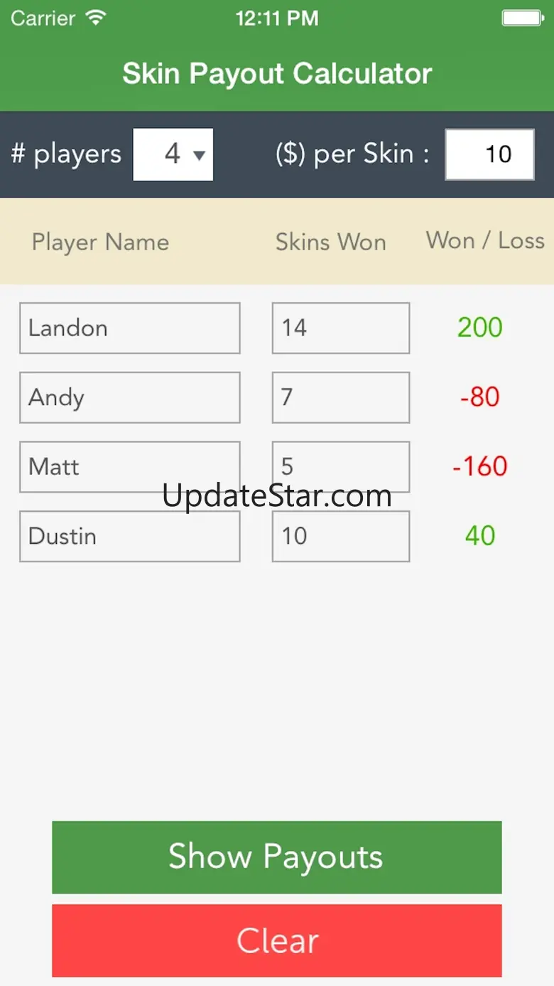 Golf Skins Payout Calculator 1.1