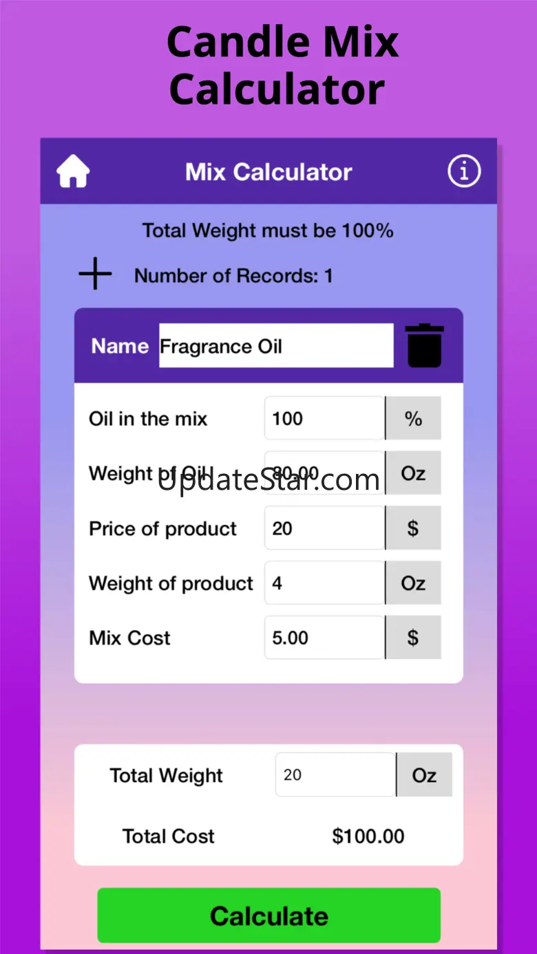 Candle Calculator: Cost,Weight 1.2