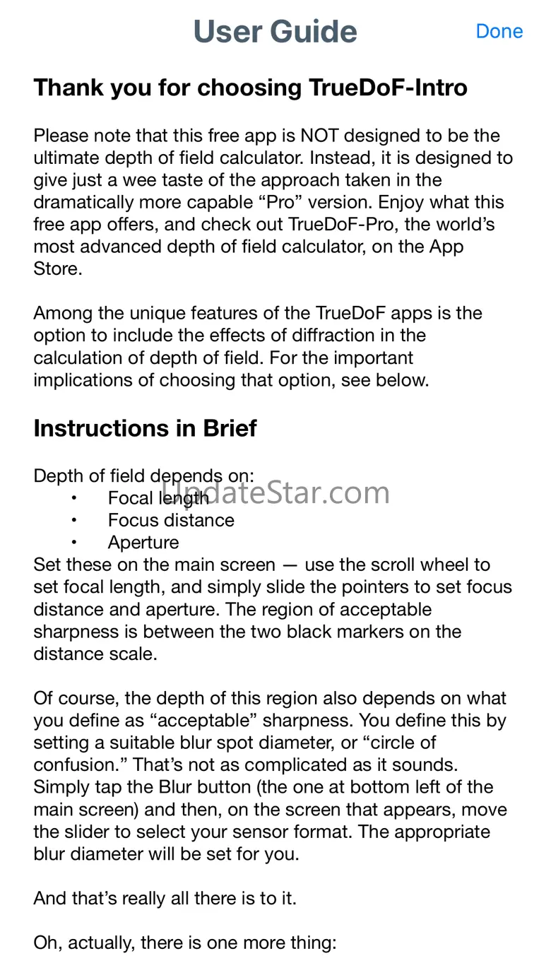 TrueDoF-Intro DoF Calculator 3.0