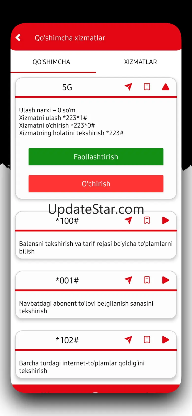 Uzmobile - USSD kodlar