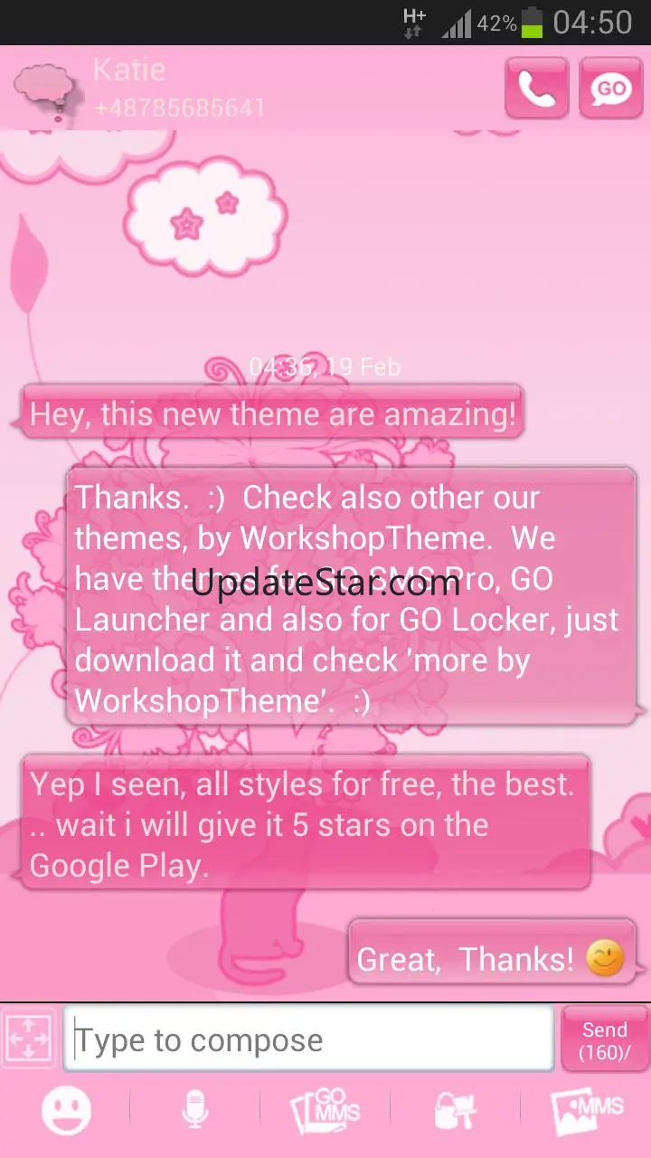 Cat Pink Theme GO SMS Pro 4.1