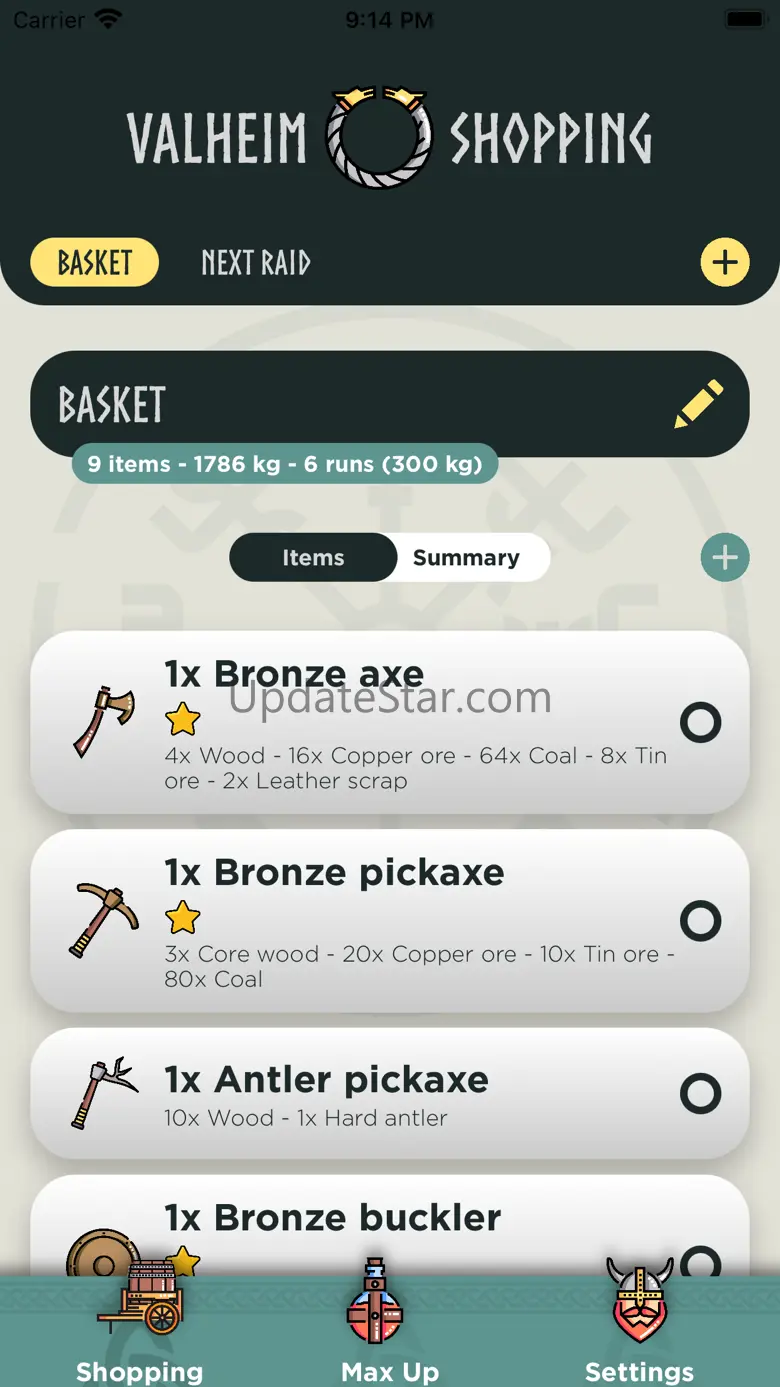 Shopping list for Valheim 1.2