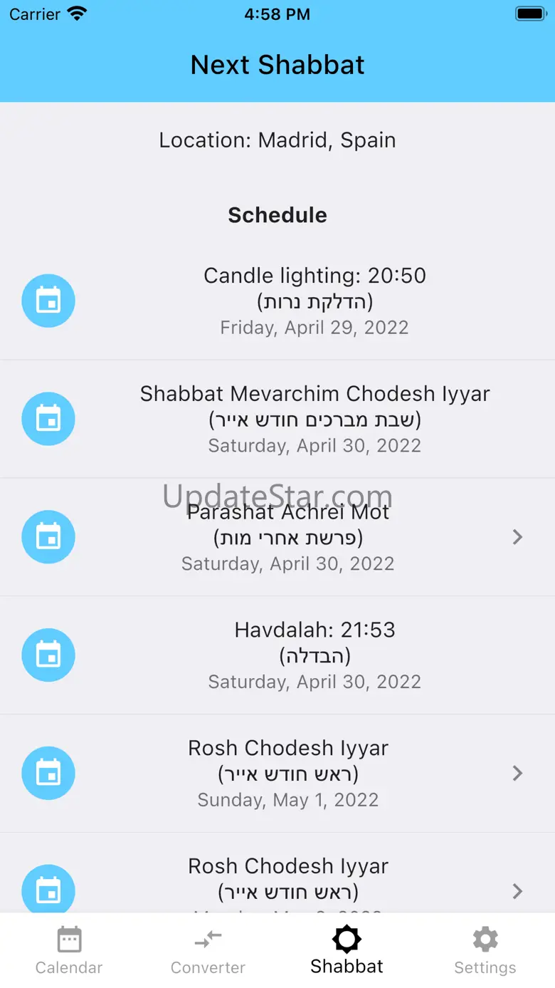 Jewish Calendar Dates 4.1.0