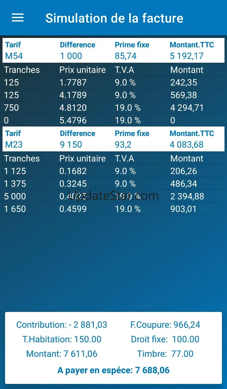 Facture Sonelgaz - calcul rapi 2.1.5