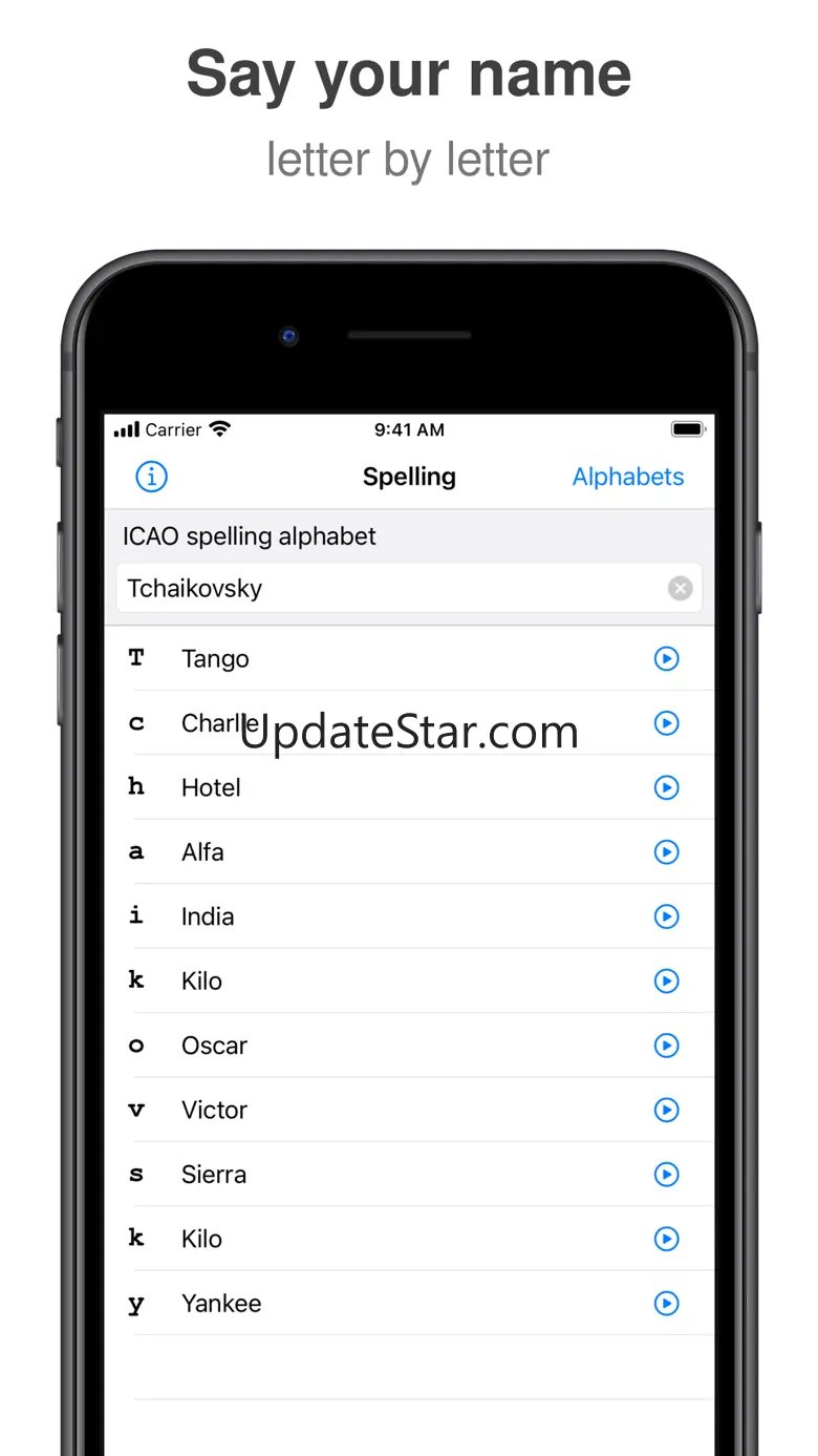 Phonetic alphabet for spelling 1.5